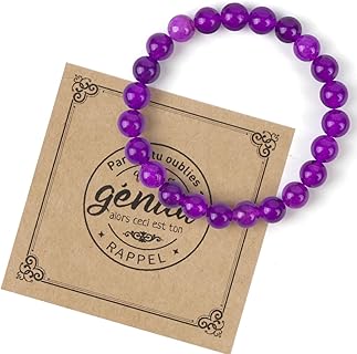 Bracelet Améthyste 8 mm pour Femme, en Pierre Naturelle et Taille 17,8 cm, avec Énergie Positive et Tempérament Unique, Cadeau Idéal pour Maman et Amie