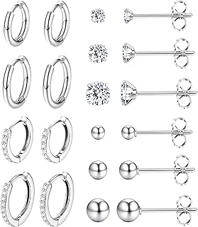 Dochais Boucles d'Oreilles en Argent pour Tous, Zircon Cubique 3-14mm, Hypoallergéniques et Durables. Parfaites pour Piercings Multiples et Occasions Spéciales