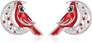 S925 Sterling Silver, Hypoallergenic Cardinal Stud Earrings, Red Bird Design Jewelry Gifts for Women, No Gemstone, Spiritual Keepsake Accessory
