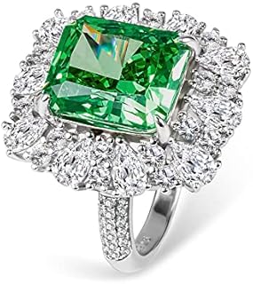 Vintage Green Sterling Silver Engagement Ring with Cubic Zirconia in Rectangular Design