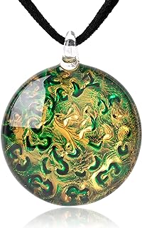 Handcrafted Green Lava Art Pendant Necklace with Lobster Clasp, Round Design for Jewelry Collectors