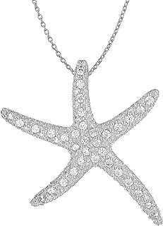 Spring Ring Clasp, Large Starfish Pendant Necklace with Cubic Zirconia Accents on Sterling Silver Cable Chain, Ideal for Women, Unique Ocean-Inspired Design