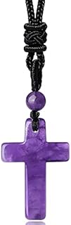 QINJIEJIE Cross Crystal Necklace Adjustable Black Rope Natural Gemstone Quartz Stone Necklaces for Men Women Father's Day Gift