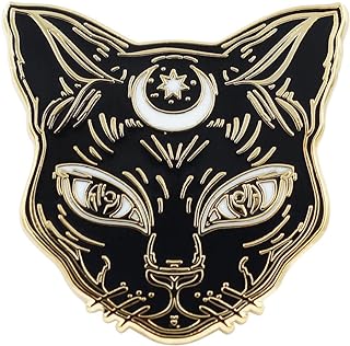 Authentic Enamel Black Cat Brooch with Secure Butterfly Clasp designed by REAL SIC - Mysterious Halloween/Occult/Witch Cat Accessory for Jackets, Backpacks and Tops