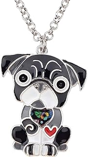 Enamel Pug Dog Pendant Necklace with Stainless Steel Cable Chain and Sandstone, Ideal Gift for Women and Girls, Hand-Painted Design