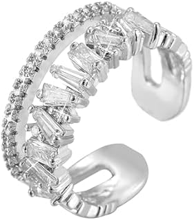 Adjustable 18K Gold Plated Cubic Zirconia Leaf Open Ring for Women and Teenage Girls, Double CZ Olive Branch Design Stacking Finger Ring - Hypoallergenic Brass