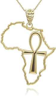 Solid 10Kt Yellow Gold Egyptian Ankh Pendant Necklace Representing African Continent with 18-inch Rolo Chain & Spring-Ring Clasp - Made in the USA