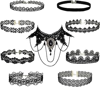 Girls' Classical & Gothic Style Choker Necklace Set with Lobster Claw Clasp, by Manfnee - Alloy and Synthetic Fiber