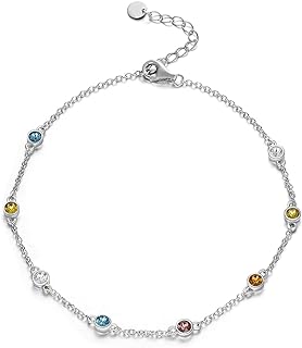 AOBOCO Sterling Silver Rainbow Galaxy Anklet with Box Chain and Lobster Claw Clasp, Multicolor Austrian Crystal Charm