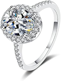 1-2Ct Moissanite Engagement Ring, Sterling Silver in 18K White Gold Plated D Color VVS Clarity Oval Crushed Ice Cut with Side Stones Engagement Rings for Women Wedding Party Promise Ring