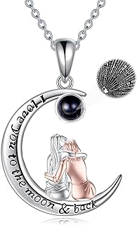 POPKIMI Friendship Necklace for Sisters in Sterling Silver and Cubic Zirconia - 'Love You to the Moon and Back' Pendant with Cable Chain and Lobster Clasp – Sisterhood Jewelry Gift in Elegant Box
