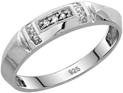 Knife Edge Genuine 925 Sterling Silver Diamond Trio Wedding Set with Brilliant Cut White Diamonds for Him and Her, Sizes 5-14