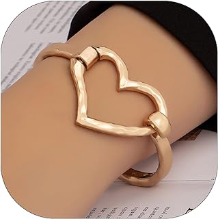 Gold/Silver Love Heart Chunky Bangle Bracelet for Women Teen Girls, Textured Heart Clasp Bangle, Easy to Put On and Take Off Clasp Bangle with Uneven Surface, Jewelry Gift for Her