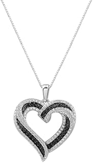 GILDED Sterling Silver 1/4cttw Natural Round-Cut Black Diamond Heart Pendant-Necklace with an 18 Inch Chain