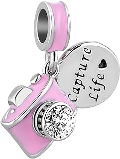 KunBead Pink Camera Capture Life Travel Pendant Charm Bead Compatible with Pandora Bracelets