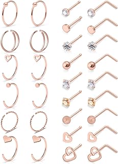 Cubic Zirconia-Adorned Surgical Stainless Nose Ring and Stud Set for Women with Hoop and Chain Design