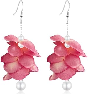 Bohemian Vacation Fabric Flower Pearl Beaded Lightweight Hook Earrings Summer Handmade Floral Petal Sliver Dangle Drop Earrings For Women Girl Jewelry Gift