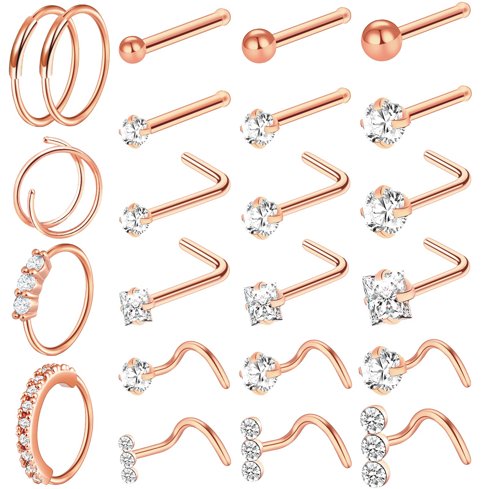 ONESING 23-40 Pcs Gold Nose Rings for Women 18G 20G Nose Piercing Jewelry L Shape Nose Studs Nose Rings Hoop Nose Jewelry Gold Stainless Steel Studs Screw Body Piercing Jewelry for Women Men