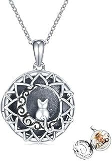 925 Sterling Silver Cat Locket Necklace for Women and Girls - Cable Chain Keepsake Memory Jewelry - Picture Holding Pendant with Delicate Detailing