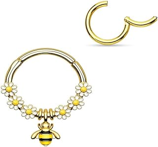 1-16 Gauge Bumble Bee White Daisy Septum Nose Ear Lip Ring Stainless Steel Helix Tragus Piercing Jewelry