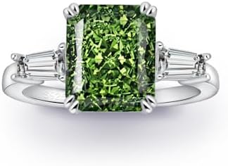 4 carats Fake Diamond Rings for Women 925 Sterling Silver Red Yellow Purple Green White Cubic Zirconia Ring Promise Engagement Ring Size 5-10 Radiant Cut