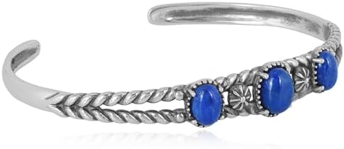 No-Clasp, Rope Chain, Sterling Silver and Lapis Lazuli Cuff Bracelet for Women - Elegantly and Spiritually Inspired Design