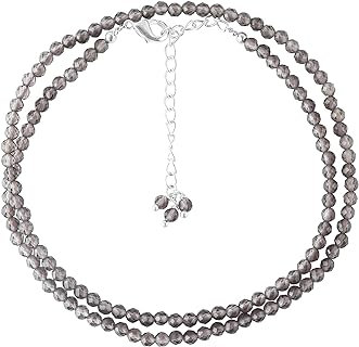 Natural 3.5mm Smoky Quartz Beaded Pendant Necklace on a Silver-Plated Ball Chain, Elegant Brass Jewelry Gift for Women