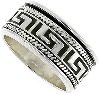 Sterling Silver 13mm Men's Spinner Wedding Ring featuring Greek Key Design - Ideal for Those Seeking Style and Functionality