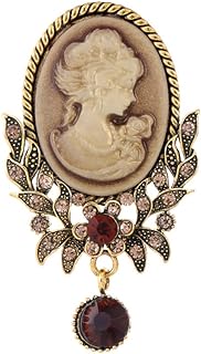 Kokoma Dangling Crystal Lady Portrait Brooch Pin for Women Girls Vintage Victorian Cameo Corsage Lapel Pins Collar Scarf Badge Pins Dress Accessories Jewelry Gifts