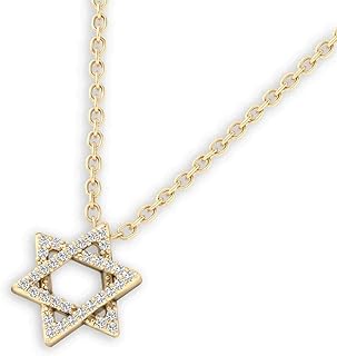 Diamond 14K Solid Gold Star of David Necklace for Women | 14K Real Gold Star Pendant Necklace | Dainty Religious Necklace | Women's 14K Gold Diamond Jewelry | Gift for Birthday, 18"
