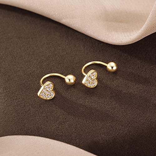 Sterling Silver Small CZ Heart Half Hoop Earrings for Women Teen Girls Love Half Hoop Earrings Cartilage Helix Piercing Ball Studs