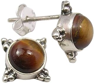 SilverStarJewel 7 x 7 mm Tiger's Eye tcw 2.8 Earrings 0.5" 925 Solid Silver New Jewelry