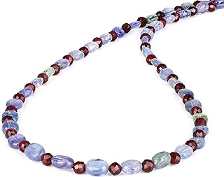 Tanzanite And Garnet Gemstone Beaded Choker Necklaces For Women Smooth Faceted Handmade Multicolor Natural Chain Necklace For Women And Teen (45 Cm)