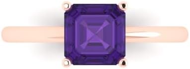 1.5 ct Asscher Cut Natural Amethyst 14k Yellow Gold Solitaire Wedding Engagement Bridal Promise Ring