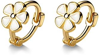 6mm Tiny Cute Flower Hoop Sterling Silver Mini Small Cartilage Hoop Earrings for Women Girls Teens Hypoallergenic Dainty White Enameled Daisy Flowers 18g Piercing Huggie Hoops