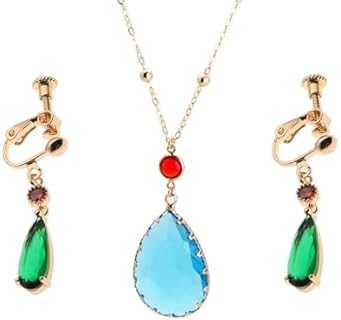 Howl's Earrings And Necklace Rings Jewelry Set 18K Gold clip on earrings Green Drop Dangle Earrings Moving Castle Cosplay Anime Gift For Women Men