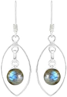 Silver Plated Labradorite Drop Earrings with French Wire Back, Handmade Dangle Design for Women, Boho Style Round Natural Gemstones, Great Gift for Her
