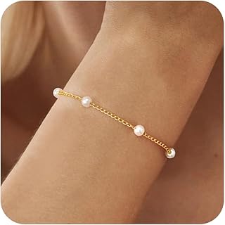 Aidenn Goldenes Perlenarmband aus 18K vergoldeten Perlen, 16,5 cm verstellbar mit 5 cm Verlängerung, ideal für Brautjungfern und Abschlussball, handgefertigt, keine Hautverfärbungen