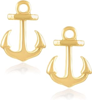 Push Back Clasp, Anchor Design Stud Earrings, 18K Yellow Gold Plated Sterling Silver for Women, Ocean-Themed Beach Design