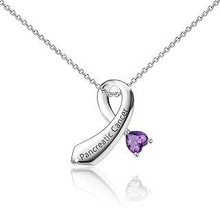 Copper Zircon Gem Purple Ribbon Necklace for Pancreatic Cancer Support - Cable Chain Design, Ideal Awareness Gift