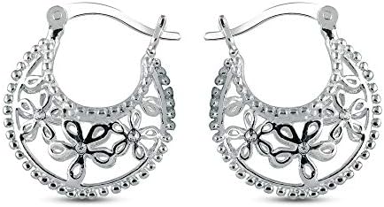 Charmsy 925 Sterling Silver Hoops Earrings - Lightweight Italian Mesh Filigree Basket Design, Click-Top Closure, for Women and Teens