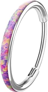 RL ROSARY LAND 20G 8mm 316L Stainless Steel Nose Ring Hoop for Women, Purple/Blue/White Opal Septum Rings