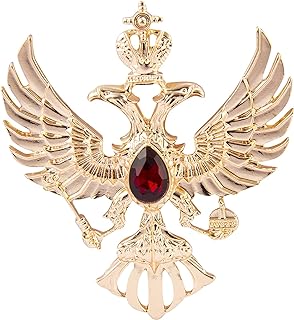 Double-Headed Eagle Emblem Brooch with Winged Stone Detail in Alloy Material, Secure Pin Clasp for Men and Women, Ideal for Weddings and Parties