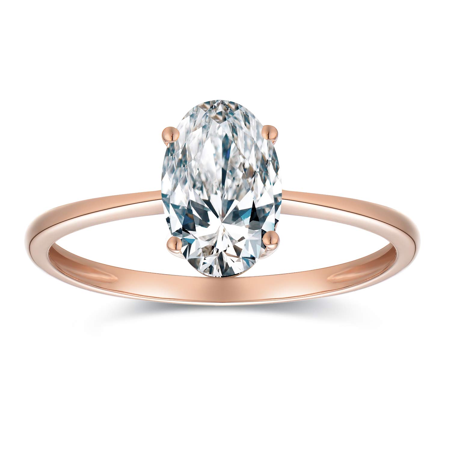 2 Carat Oval Diamond Ring with Moissanite Gem, Solid Gold Band for Women, Rose Gold Bridal/Brilliant Design