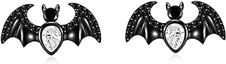 Sterling Silver Bat Stud Earrings with Screw Back, Cubic Zirconia Accents - Chic Halloween/Party Wear for Women - AOBOCO Gift Jewelry