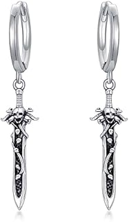 Dagger Earrings Sterling Silver Gothic Dagger Hoop Earrings Sword Drop Dangle Earrings Skull Knife Earrings Gothic Jewelry Gift for Boys Men Women Teens