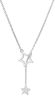 Crystal Star Lariat Y Pendant Necklace for Women Girls 925 Sterling Silver Fashion Dainty CZ Lucky Stars Drop Choker Hypoallergenic Jewelry Christmas Valentine Holiday Gift