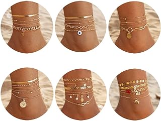 KISSW WIFE 29 Pcs Gold Ankle Bracelets Set for Women Girls, Boho Layered Beach Adjustable Chain Anklet Foot Jewelry, Gift for Her