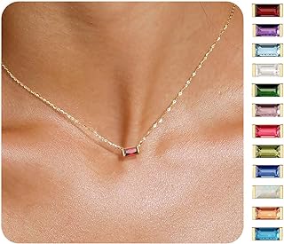 Birthstone Necklace for Women Dainty Trendy 14K Gold Plated Emerald Necklaces Simple Green Diamond Pendant Choker Blue Cute Cubic Zirconia Jewelry for Teen Girls Mothers Birthday Gifts