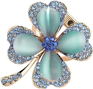 St. Patrick's Day Lucky Cubic Zirconia Four Leaf Clover Brooch with Pin Clasp, Elegant Dress Accessory for Women and Girls, Irish Shamrock Design